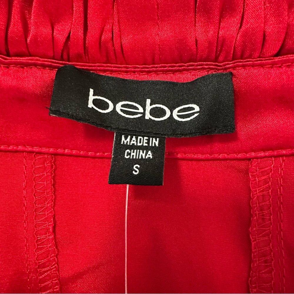 BEBE NWT Satin/Silk Red Ruffle Tank Top! Gorgeous Summer Vibe! Size S button up - Picture 3 of 11